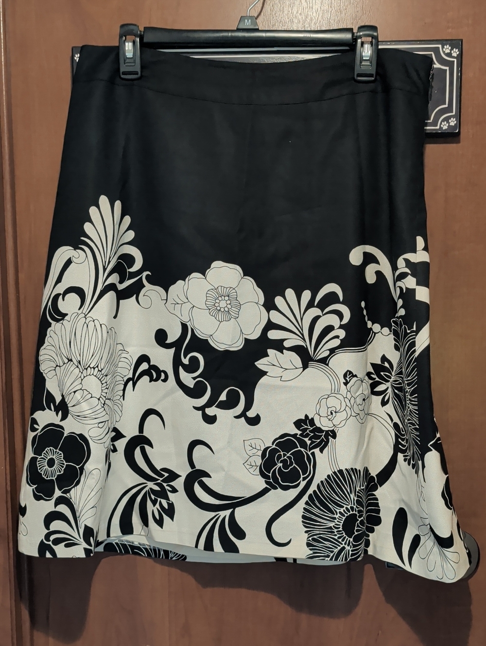 Ann Taylor Silk Black and White Floral Midi Skirt